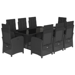 vidaXL Set de comedor de jardín 9 pzas y cojines ratán sintético negro