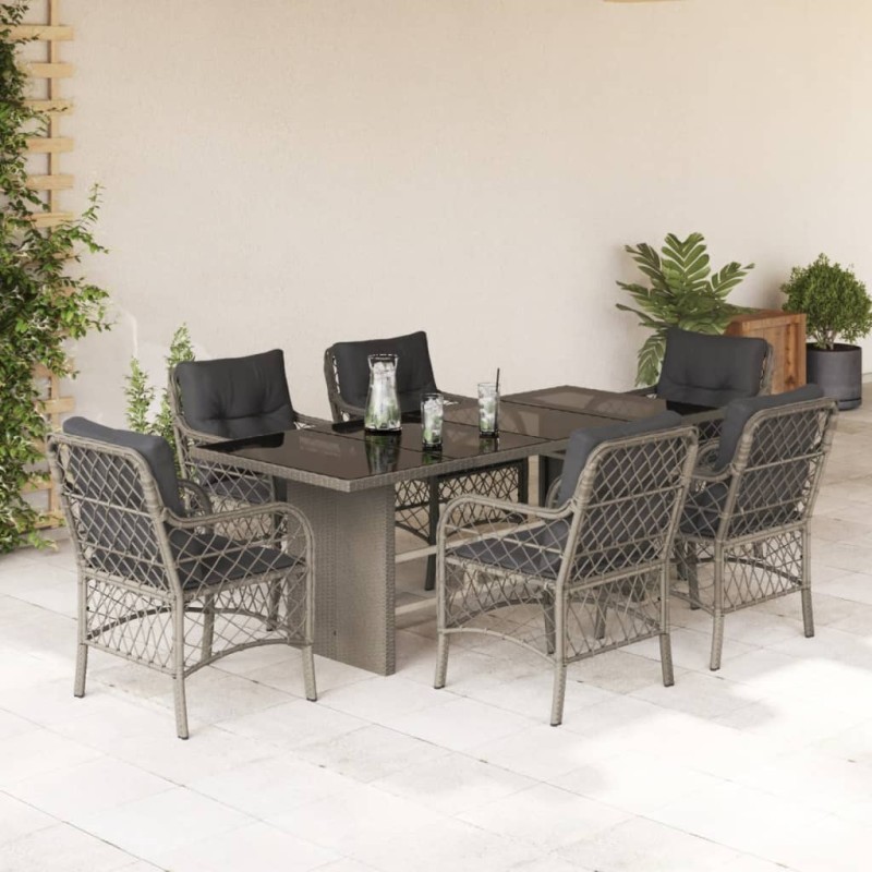 vidaXL Set comedor jardín 7 pzas y cojines ratán sintético gris claro vidaXL Set comedor jardín 7 pzas y cojines ratán sintético gris claro