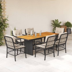 vidaXL Set de comedor de jardín 7 pzas y cojines ratán sintético negro