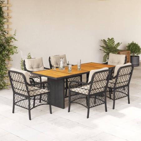 vidaXL Set de comedor de jardín 7 pzas y cojines ratán sintético negro