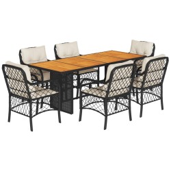 vidaXL Set de comedor de jardín 7 pzas y cojines ratán sintético negro
