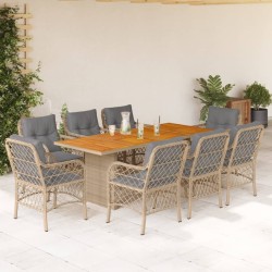 vidaXL Set comedor de jardín 9 pzas con cojines ratán sintético beige
