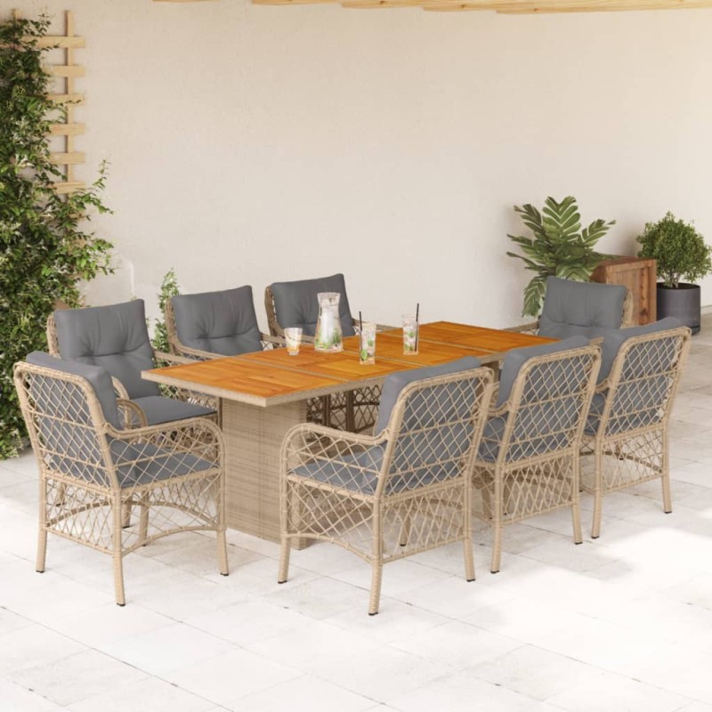 vidaXL Set comedor de jardín 9 pzas con cojines ratán sintético beige vidaXL Set comedor de jardín 9 pzas con cojines ratán sintético beige