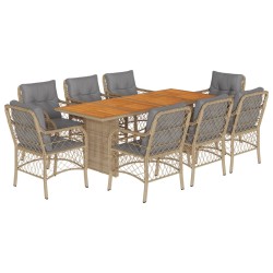 vidaXL Set comedor de jardín 9 pzas con cojines ratán sintético beige