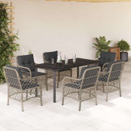 vidaXL Set comedor jardín 7 pzas y cojines ratán sintético gris claro