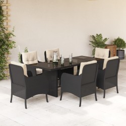 vidaXL Set de comedor de jardín 7 pzas y cojines ratán sintético negro