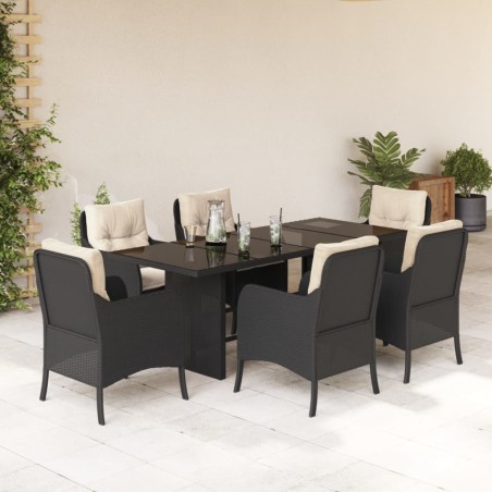 vidaXL Set de comedor de jardín 7 pzas y cojines ratán sintético negro