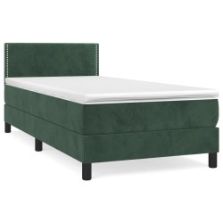 vidaXL Cama box spring con colchón terciopelo verde oscuro 90x200 cm
