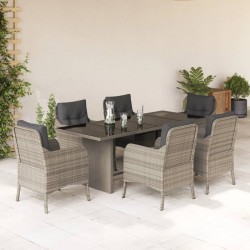 vidaXL Set comedor jardín 7 pzas y cojines ratán sintético gris claro