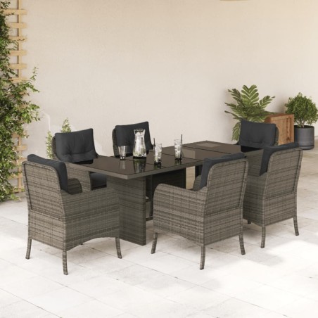 vidaXL Set comedor jardín 7 pzas y cojines ratán sintético gris