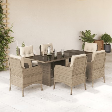 vidaXL Set comedor de jardín 7 pzas con cojines ratán sintético beige