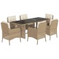 vidaXL Set comedor de jardín 7 pzas con cojines ratán sintético beige vidaXL Set comedor de jardín 7 pzas con cojines ratán sintético beige