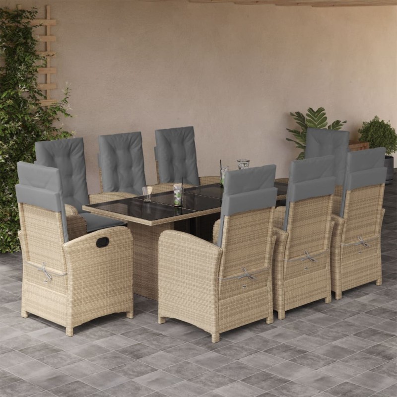 vidaXL Set comedor de jardín 9 pzas con cojines ratán sintético beige vidaXL Set comedor de jardín 9 pzas con cojines ratán sintético beige