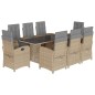 vidaXL Set comedor de jardín 9 pzas con cojines ratán sintético beige vidaXL Set comedor de jardín 9 pzas con cojines ratán sintético beige