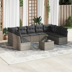 vidaXL Set de sofás de jardín 10 pzas con cojines ratán sintético gris