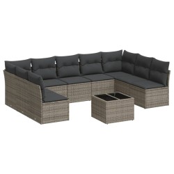 vidaXL Set de sofás de jardín 10 pzas con cojines ratán sintético gris