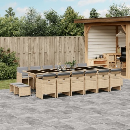 vidaXL Set comedor de jardín 17 pzas con cojines ratán sintético beige