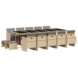 vidaXL Set comedor de jardín con cojines 15 pzas ratán sintético beige