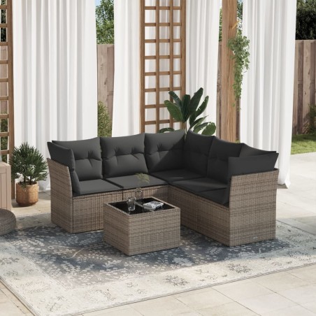 vidaXL Set de muebles de jardín 6 pzas y cojines ratán sintético gris