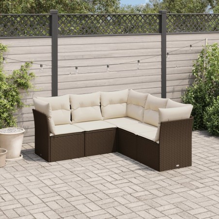 vidaXL Set comedor de jardín 5 piezas y cojines ratán sintético marrón