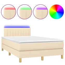 vidaXL Cama box spring con colchón y luces LED tela crema 120x190 cm