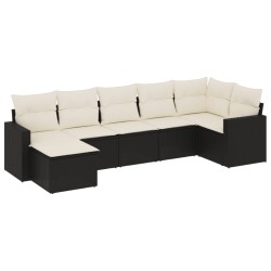 vidaXL Set de comedor de jardín 7 pzas y cojines ratán sintético negro