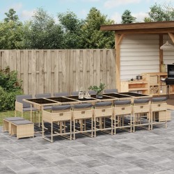 vidaXL Set comedor de jardín 17 pzas con cojines ratán sintético beige