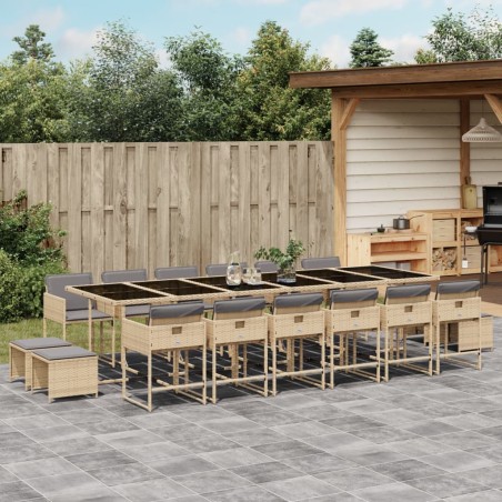 vidaXL Set comedor de jardín 17 pzas con cojines ratán sintético beige