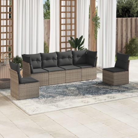 vidaXL Set de muebles de jardín 6 pzas y cojines ratán sintético gris