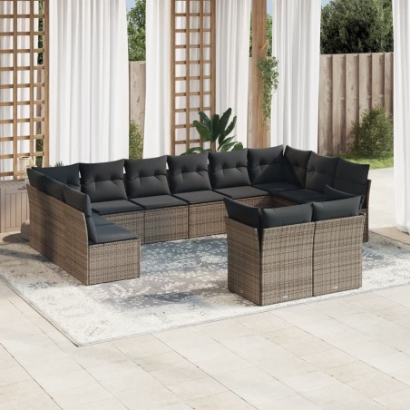 vidaXL Set de sofás de jardín 12 pzas con cojines ratán sintético gris