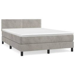 vidaXL Cama box spring con colchón terciopelo gris claro 140x190 cm