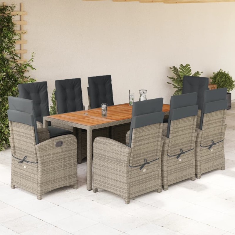 vidaXL Set comedor jardín 9 pzas y cojines ratán sintético gris vidaXL Set comedor jardín 9 pzas y cojines ratán sintético gris