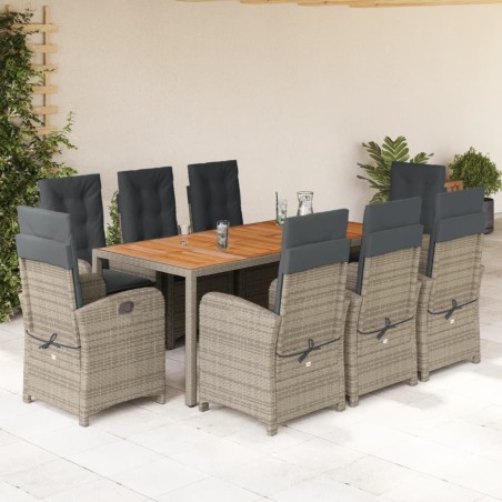 vidaXL Set comedor jardín 9 pzas y cojines ratán sintético gris
