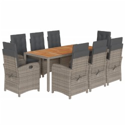 vidaXL Set comedor jardín 9 pzas y cojines ratán sintético gris