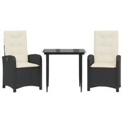 vidaXL Set comedor de jardín 3 pzas con cojines ratán sintético negro