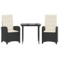 vidaXL Set comedor de jardín 3 pzas con cojines ratán sintético negro