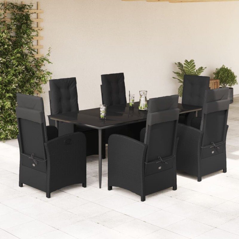vidaXL Set de comedor de jardín 7 pzas y cojines ratán sintético negro vidaXL Set de comedor de jardín 7 pzas y cojines ratán sintético negro