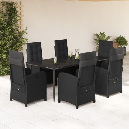 vidaXL Set de comedor de jardín 7 pzas y cojines ratán sintético negro