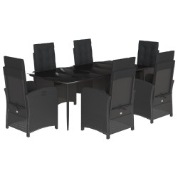 vidaXL Set de comedor de jardín 7 pzas y cojines ratán sintético negro