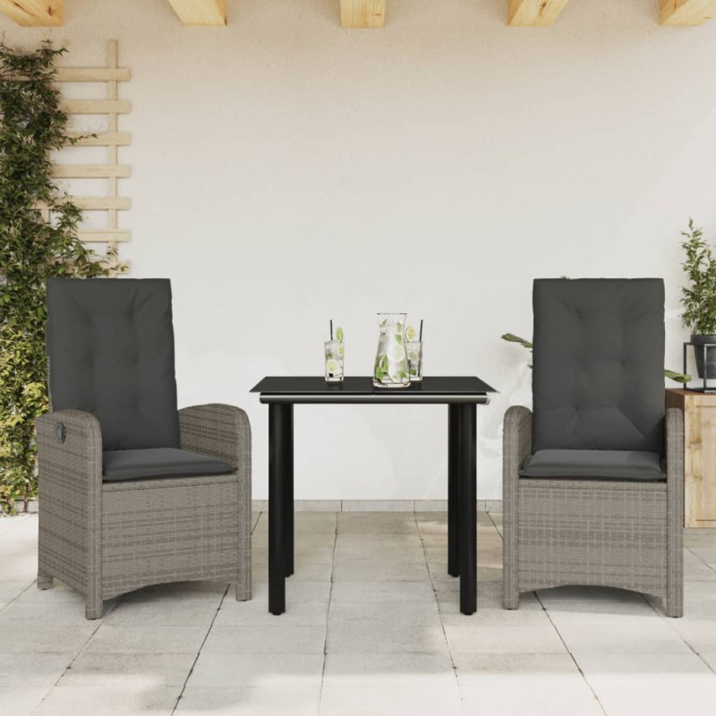 vidaXL Set comedor de jardín 3 piezas con cojines ratán sintético gris vidaXL Set comedor de jardín 3 piezas con cojines ratán sintético gris