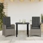 vidaXL Set comedor de jardín 3 piezas con cojines ratán sintético gris vidaXL Set comedor de jardín 3 piezas con cojines ratán sintético gris