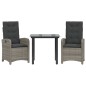 vidaXL Set comedor de jardín 3 piezas con cojines ratán sintético gris vidaXL Set comedor de jardín 3 piezas con cojines ratán sintético gris
