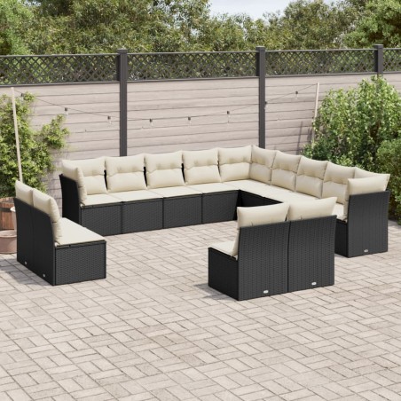 vidaXL Set de sofás de jardín y cojines 13 pzas ratán sintético negro