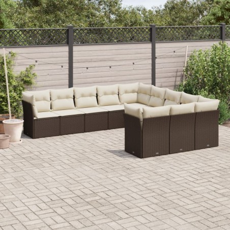 vidaXL Set de sofás de jardín 11 pzas cojines ratán sintético marrón