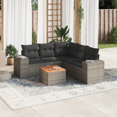 vidaXL Set de muebles de jardín 6 pzas y cojines ratán sintético gris