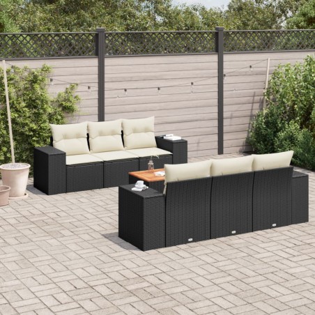 vidaXL Set de comedor de jardín 7 pzas y cojines ratán sintético negro