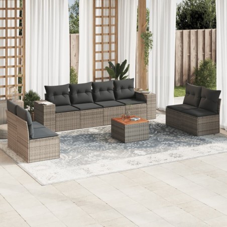 vidaXL Set de muebles de jardín 9 pzas y cojines ratán sintético gris