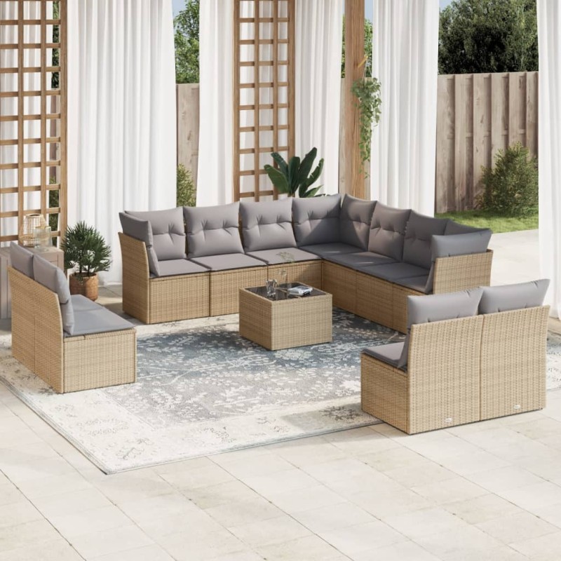 vidaXL Set de sofás de jardín 12 pzas y cojines ratán sintético marrón vidaXL Set de sofás de jardín 12 pzas y cojines ratán sintético marrón