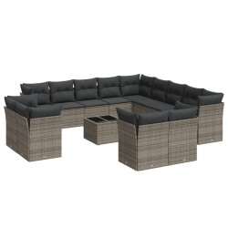 vidaXL Set de sofás de jardín 14 pzas con cojines ratán sintético gris