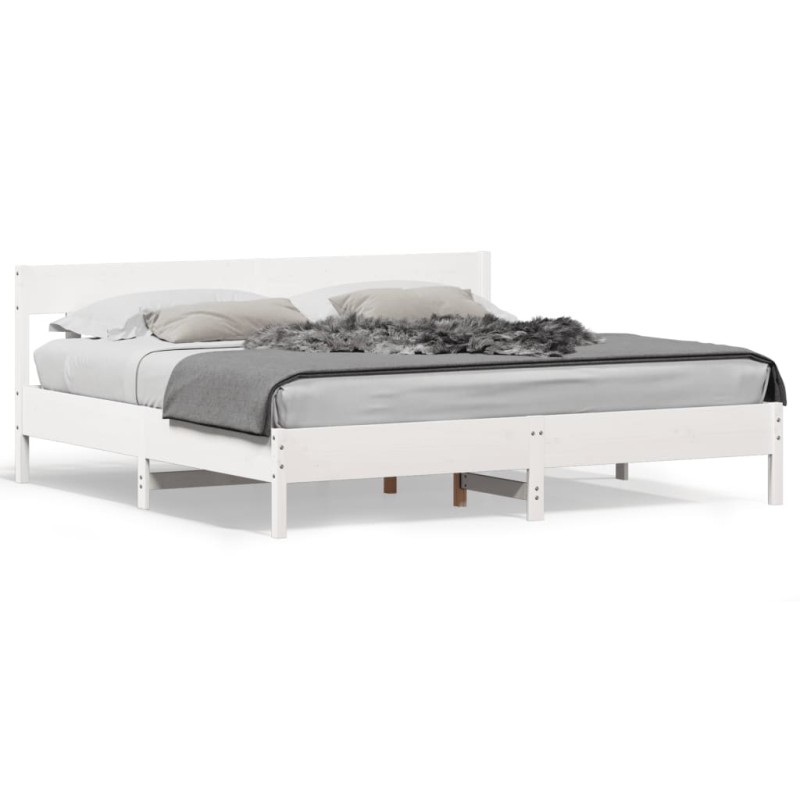 vidaXL Estructura de cama con cabecero madera de pino blanco 200x200cm vidaXL Estructura de cama con cabecero madera de pino blanco 200x200cm